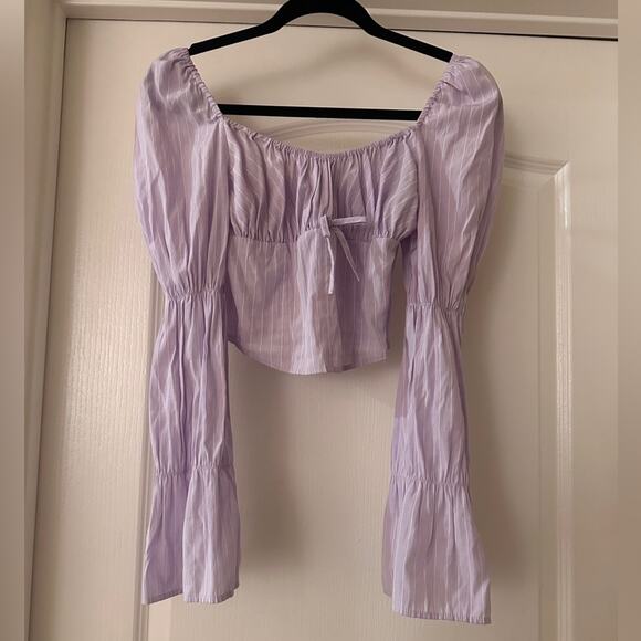 Freshman 1996 lilac purple pinstripe peasant blouse size xs - Picture 1 of 7